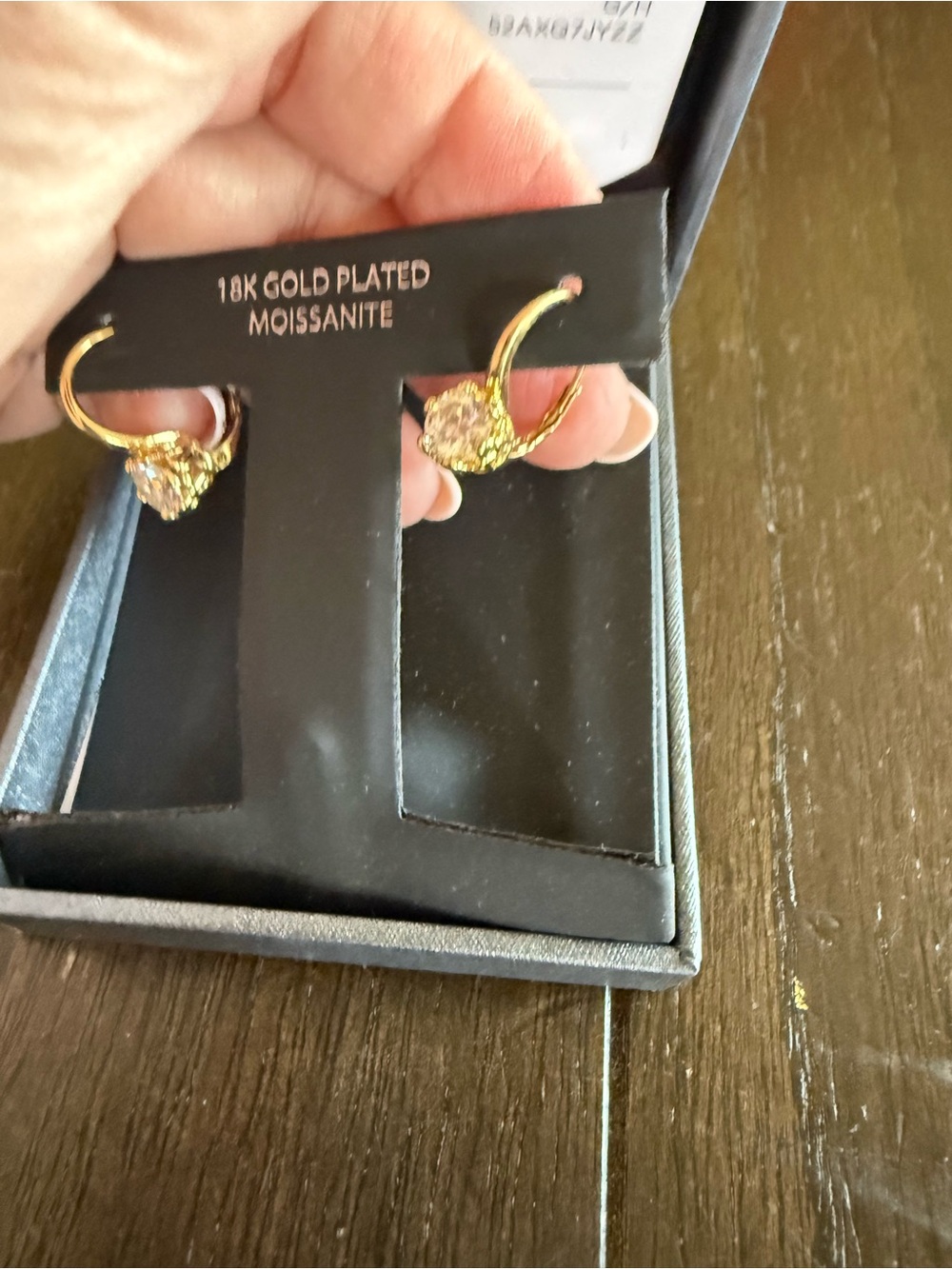 18K Gold Plated Moissanite Drop Earrings - Gold - Picture 2 of 5